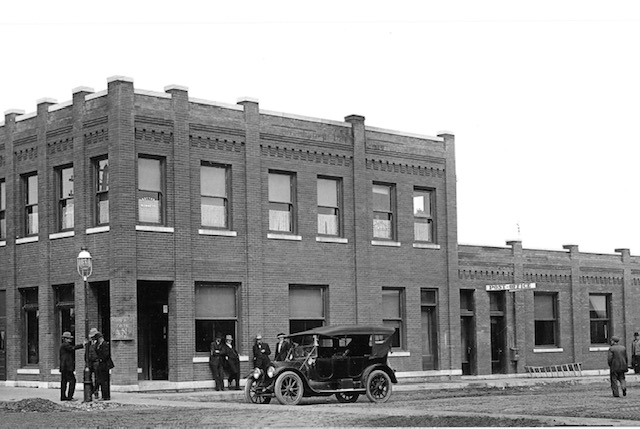 Haviland State Bank building with Model A parked in the street